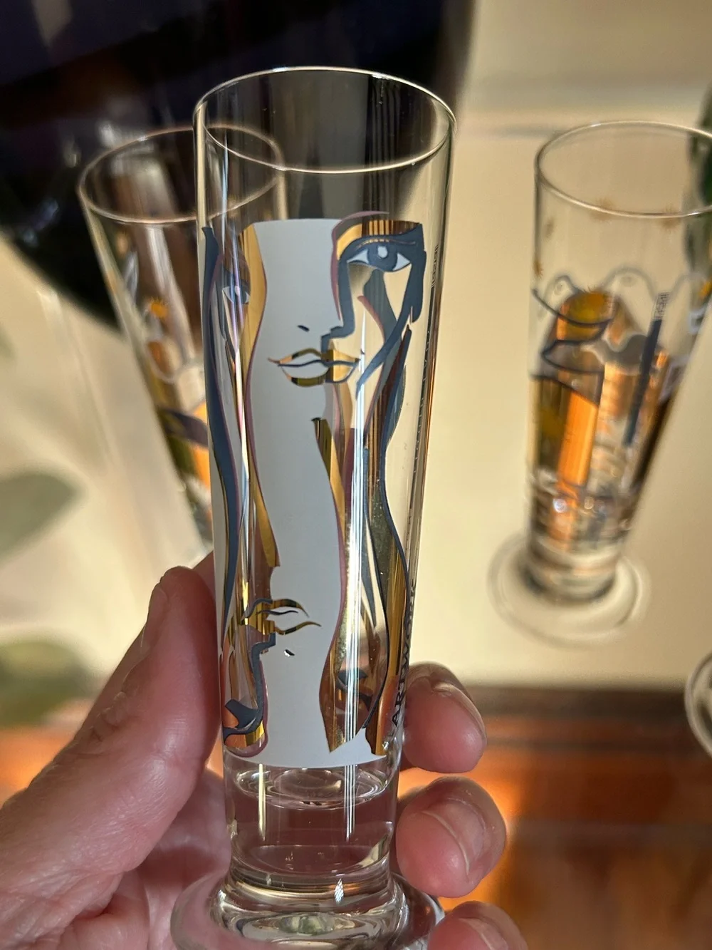 Vintage Rastal Artwork Collection “Liquid Lady” & “Peace” Footed Cordial Glasses